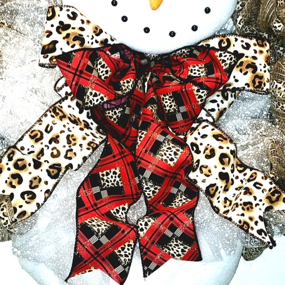 Winter Snowman Wreath Christmas Leopard Cheetah Print - Picture 4 of 7